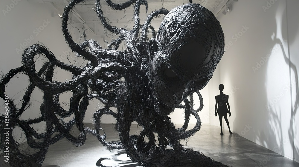 Abstract Dark Sculpture: Intricate Forms and Shadows