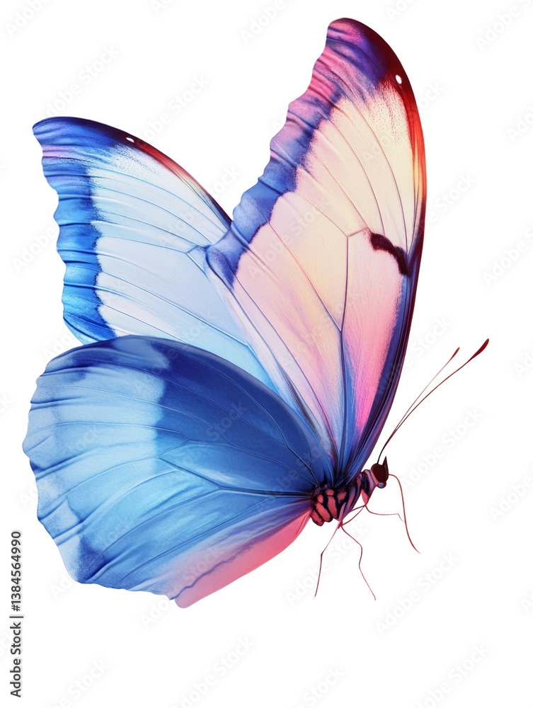 Fototapeta premium A butterfly with blue wings and a pink center