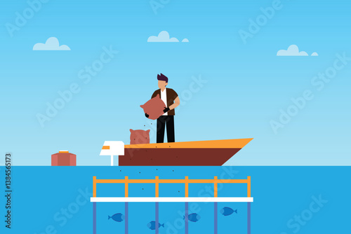 ibrant 2D illustration depicting aquaculture