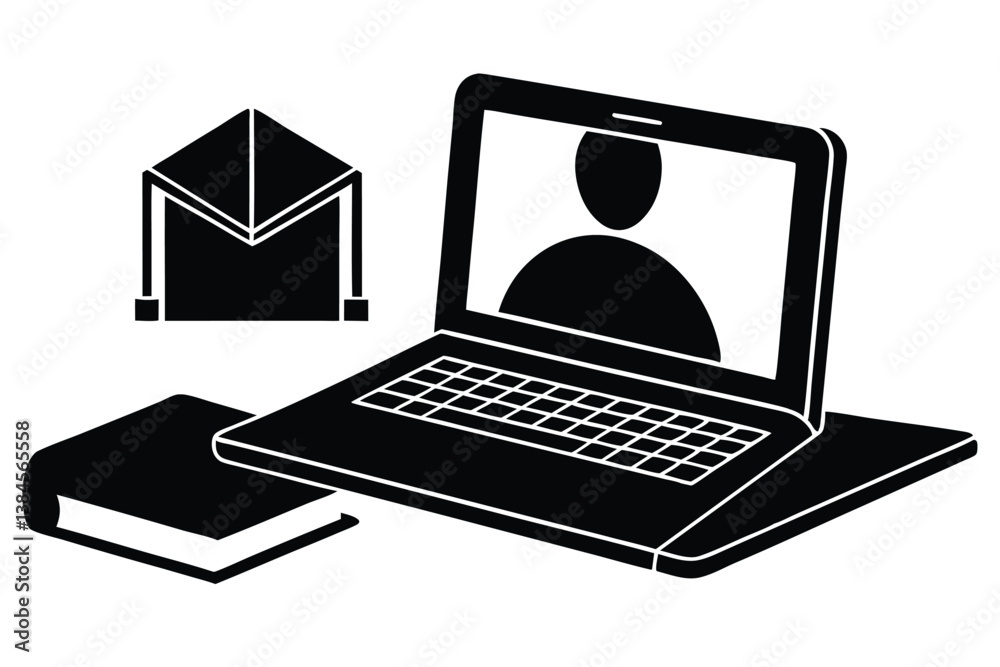 Fototapeta premium Online Class with Laptop Illustration for Distance Learning