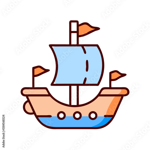 Cartoon Sailing Ship vector Simple, Cute, Nautical, Childlike, Playful