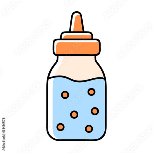 Baby Bottle, Infant Feeding, Milk, Nipple, Newborn, Nursery, Blue, Orange, Cartoon, Drink