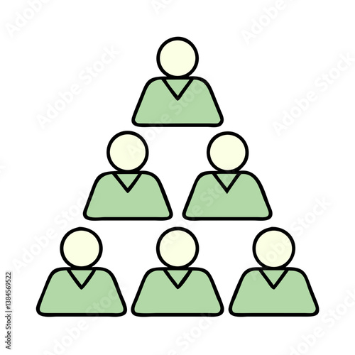 Hierarchical Team Structure Organization Chart, Green Icons, Pyramid Model
