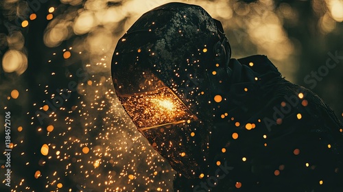 A welder at work with sparks flying. 