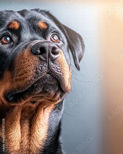 Sweet dog looking up at the camera with an adoring expression that captures its loving personality