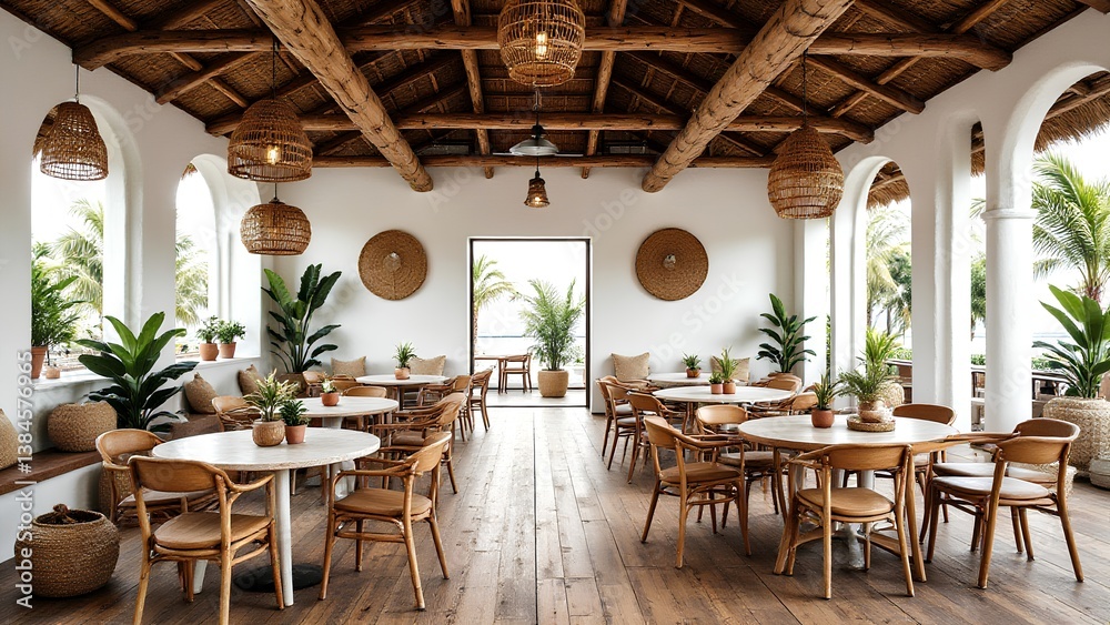 Fototapeta premium Cozy Rustic Dining Room with Natural Decor and Tropical Vibes
