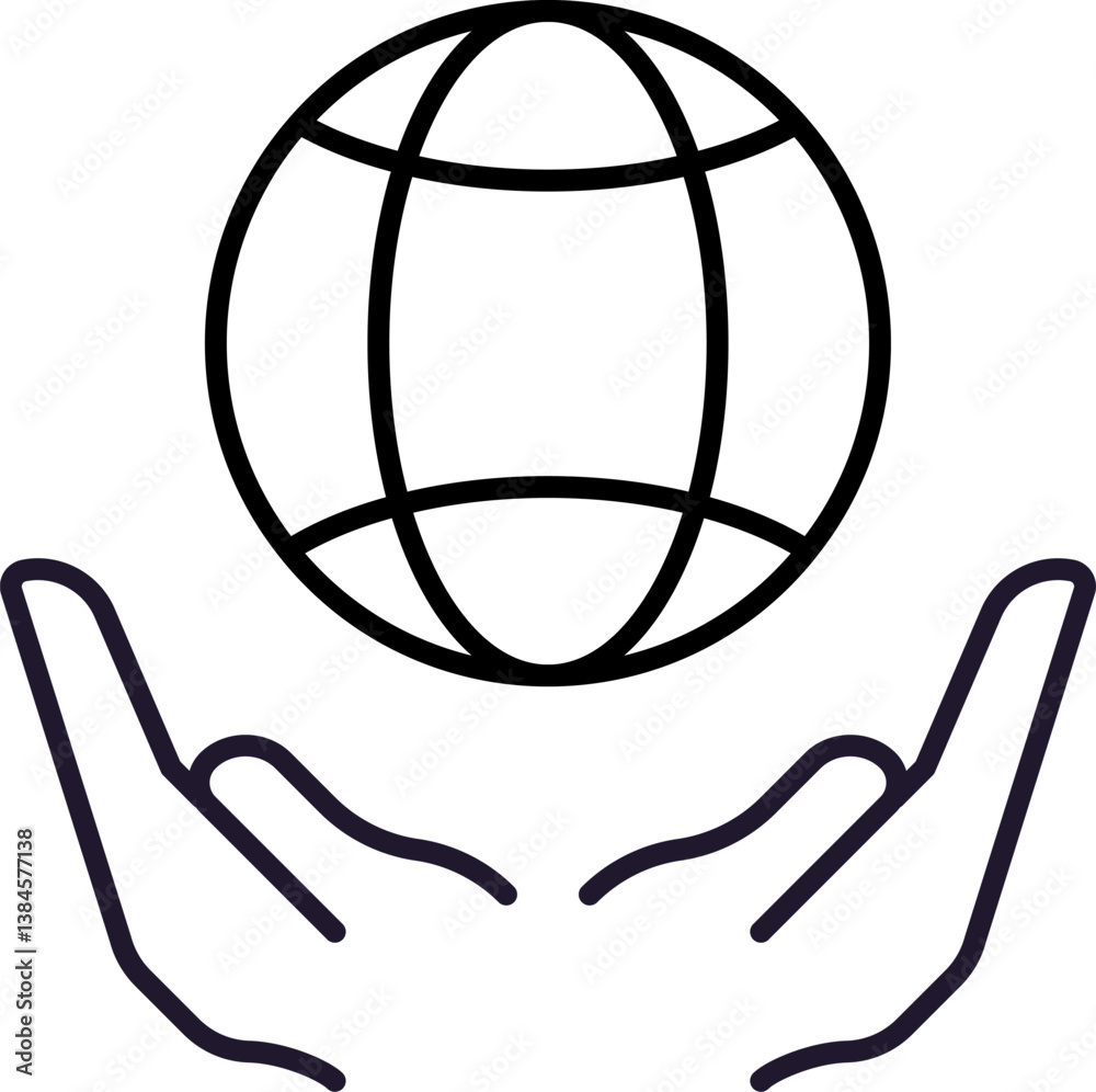 Naklejka premium Global above Open Hands Editable Stroke for Graphics, Designs, Books, Adverts, Apps