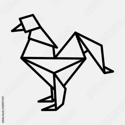 Icon rooster origami. Chinese Zodiac elements. Icons in line style. Good for prints, posters, logo, advertisement, decoration,infographics, etc.