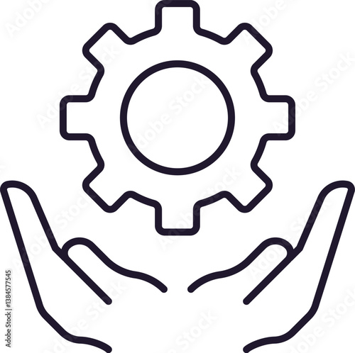Gear or Cogwheel above Open Hands Simple Line Icon for Graphics, Designs, Books, Adverts, Apps