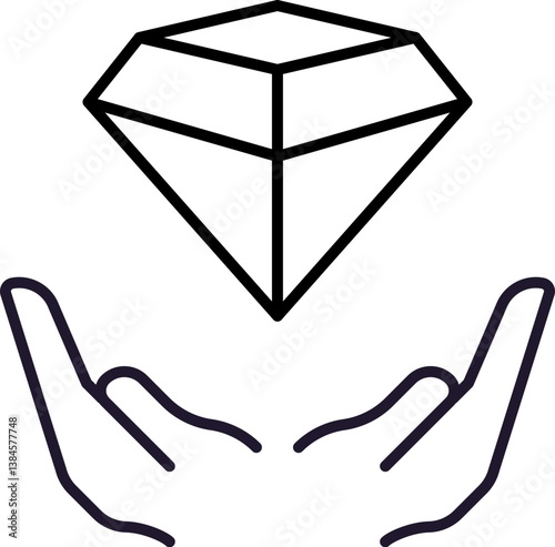 Diamond above Open Hands Line Icon for Graphic Design, Web Sites, Cards, Books, Articles