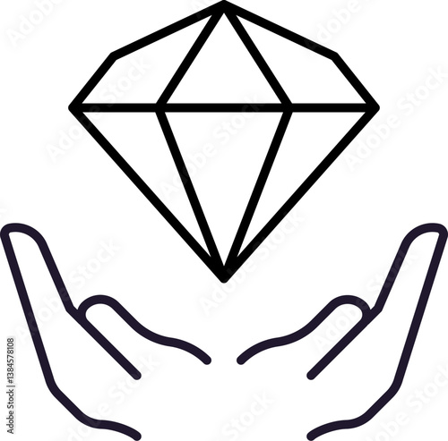 Diamond above Open Hands Linear Sign for Graphic Design, Web Sites, Cards, Books, Articles