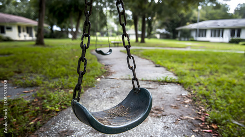 Empty Swing Set in a Residential Park