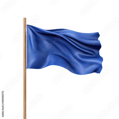 A waving blue flag representing peace and unity in a surreal space isolated against a transparent background.