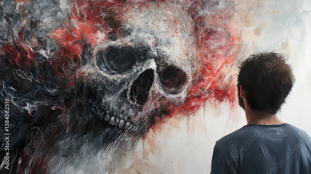 Fototapeta premium Contemplating Mortality: A Dark Abstract Painting