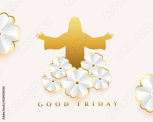 good friday greeting card with golden christ and flowers