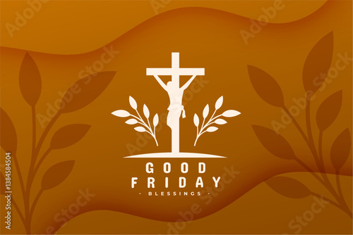 good friday crucifix brown background with leaves design