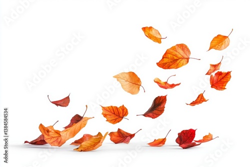 Falling autumn leaves against white background (1) photo