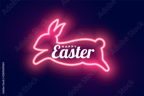 happy easter event card with glowing neon rabbit