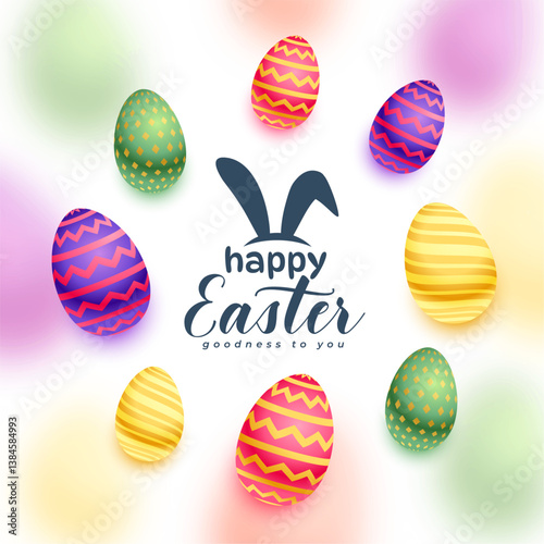 happy easter invitation card with 3d colorful eggs