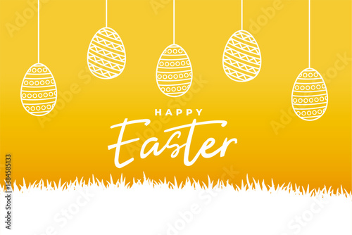 happy easter celebration background with hanging eggs