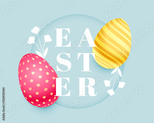stylish easter day greeting card with 3d eggs design