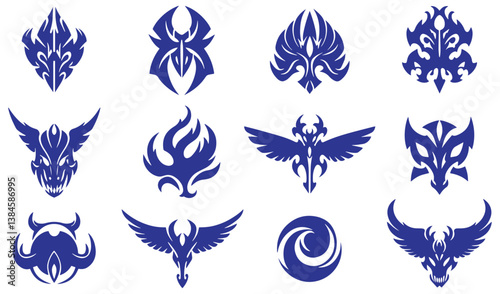 Botanical outline flower decorative swirl motion energy whirl abstract geomatic shape spiral logo symbol icon business company set vintage circle leaf fire water bird wing modern pattern
