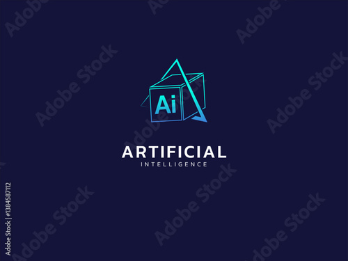 Artificial intelligence with overlapping triangle network lines in cube futuristic technology logo vector design concept. AI technology logotype symbol for advance technology, ui, identity, new tech.