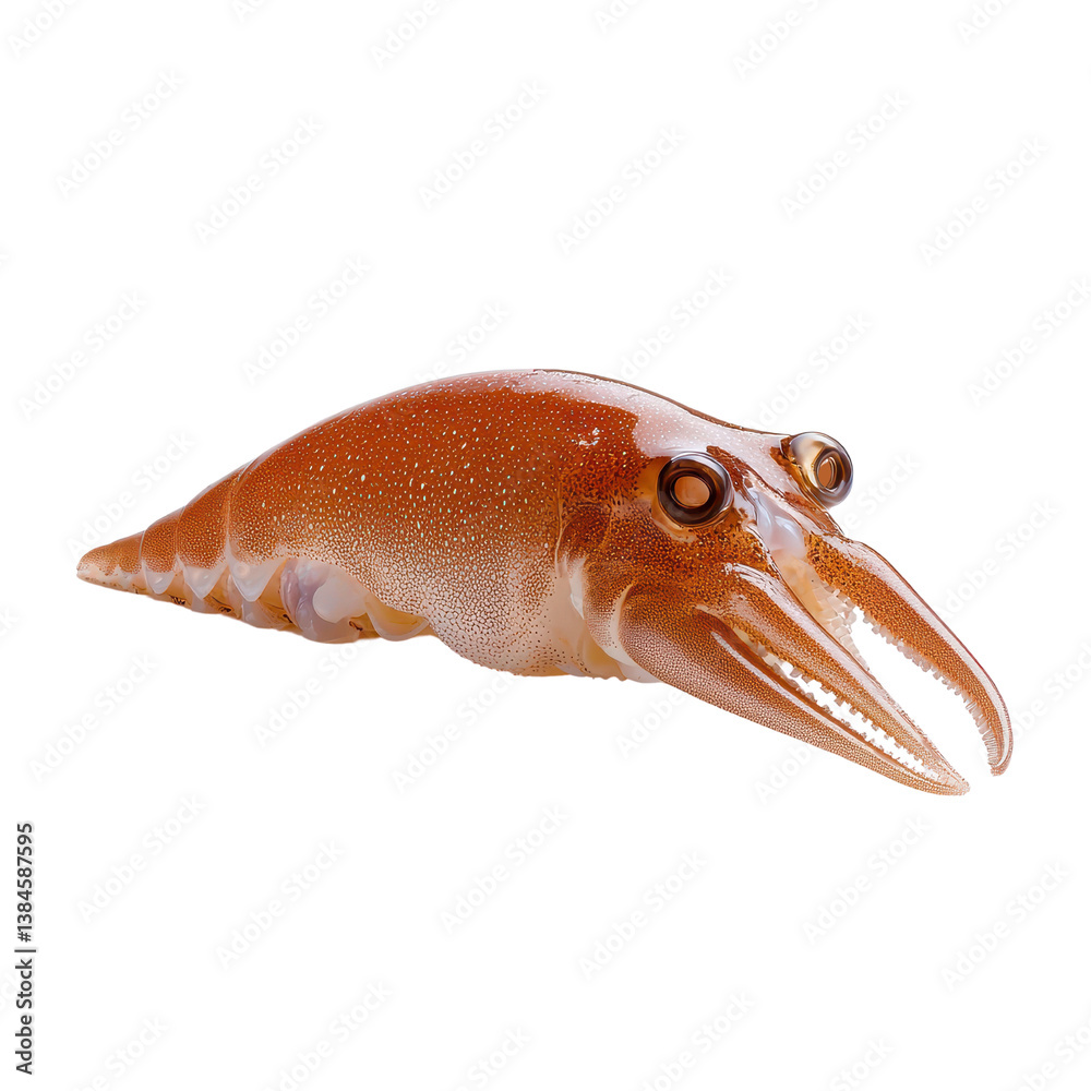 Realistic image of a squid showcasing its unique features isolated against a transparent background.