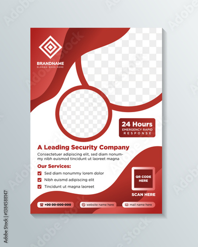A leading cyber security company flyer concepts. Vector Illustration banner design on vertical layout. red gradient colors of wave liquid and photo space border elements. white background template
