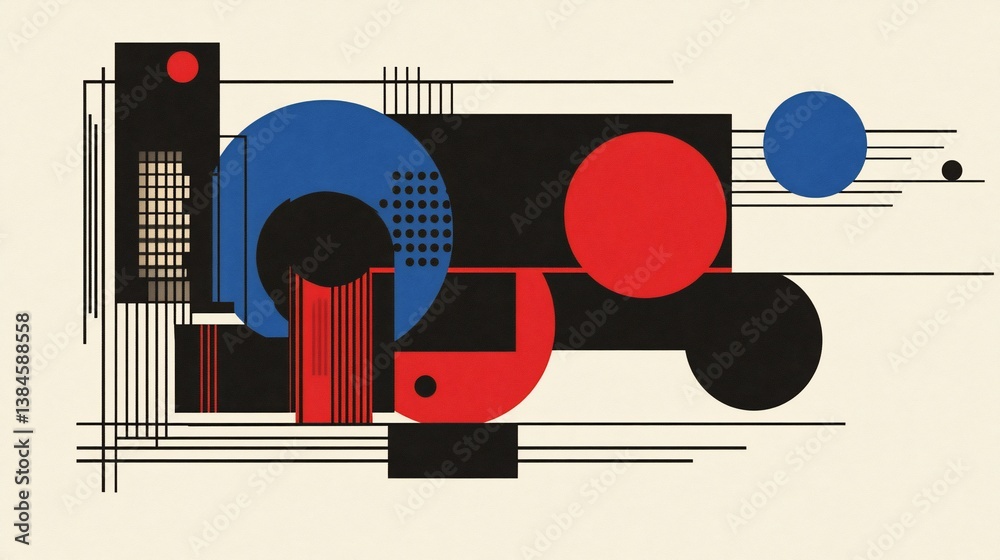 Obraz premium Dynamic Abstract Composition with Geometric Elements and Bold Primary Colors