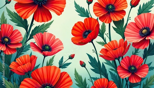 Wallpaper Mural Bold, stylized poppy blooms, vibrant seamless textile print , contemporary, graphic Torontodigital.ca