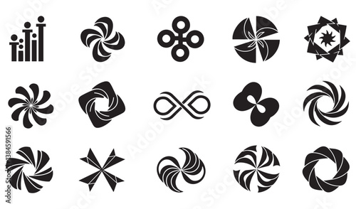 Company icon symbol business logo decorative botanical abstract geomatic shape flower spiral motion swirl energy texture outline set vintage circle leaf fire water bird wing design
