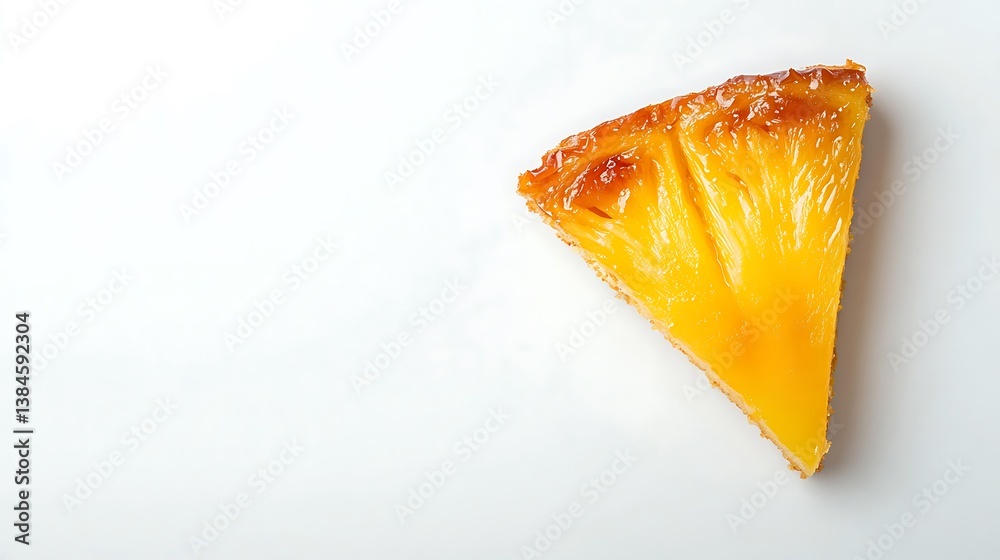 A vibrant National Pineapple Upside Down Cake Day background featuring a slice of golden, caramelized pineapple upside-down cake, macro shot