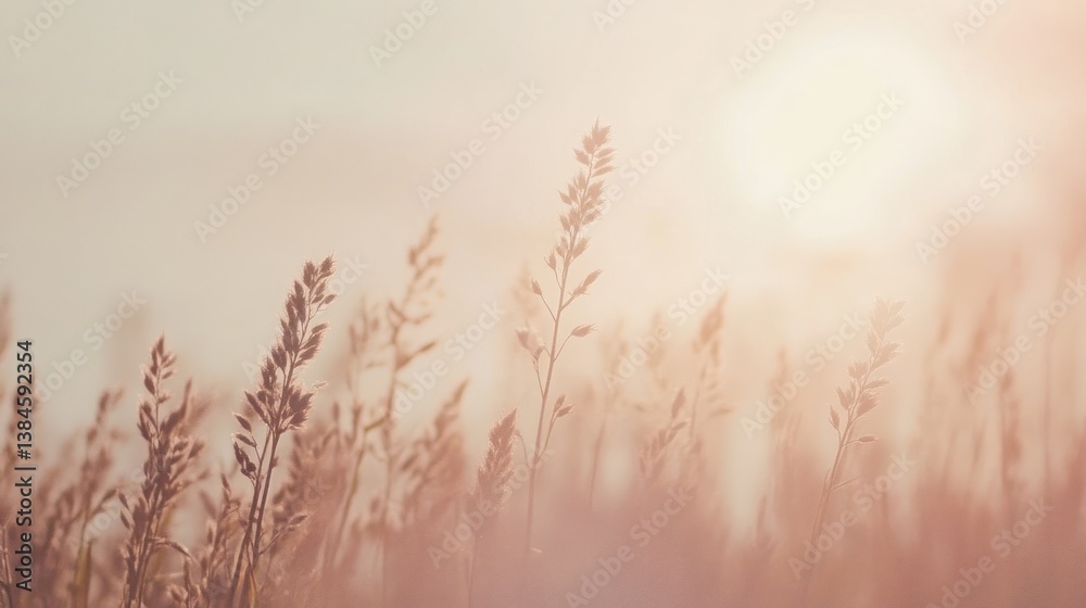 Sunset over field of tall grass, soft light, peaceful scene. Sunset over field of tall grass, soft light, peaceful scene.