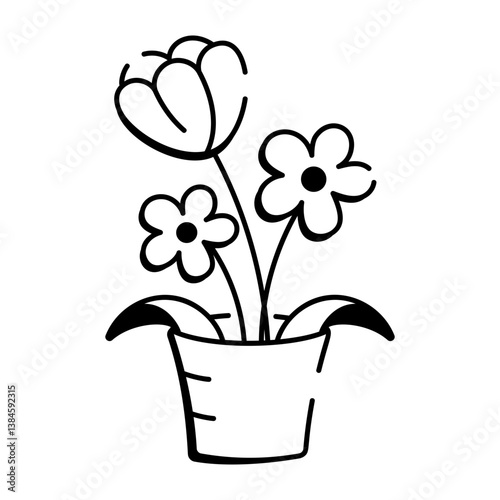 A hand drawn style icon of a flowerpot 
