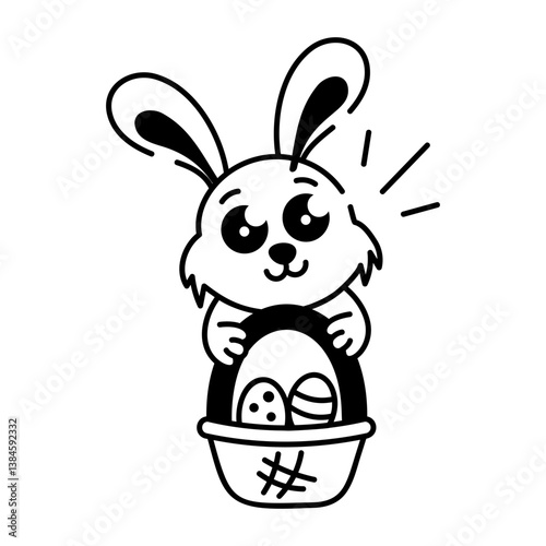 A hand drawn icon of cute easter bunny 
