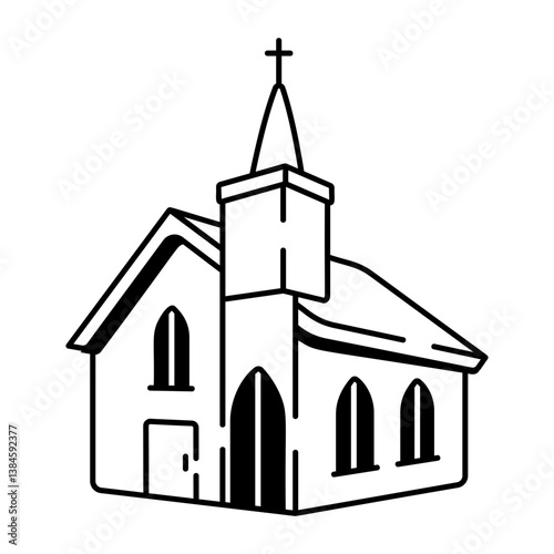 A hand drawn style icon of church building 
