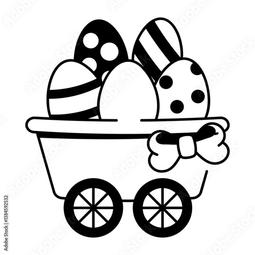 A doodle style icon of an easter egg cart 

