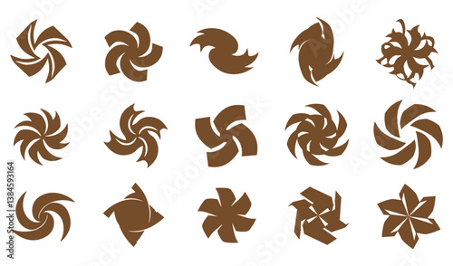 Abstract Geomatic Shape pattern decorative logo icon symbol business company spiral swirl motion energy botanical flower outline vintage set circle leaf fire water bird wing texture
