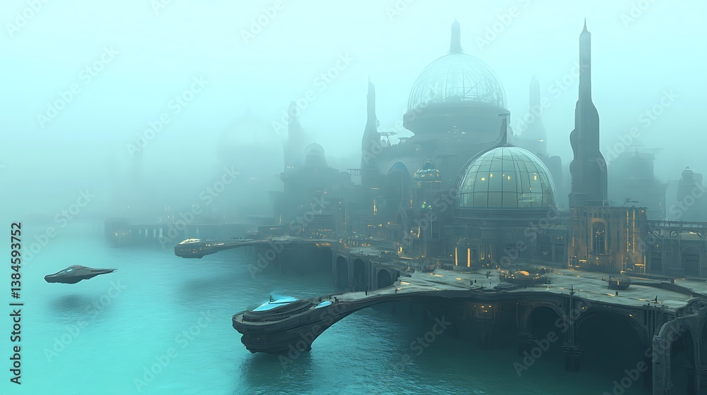 Naklejka premium Advanced alien cityscape digital artwork images