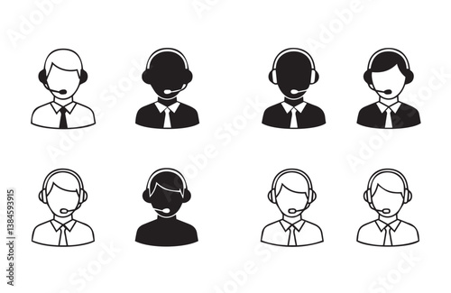 Set of human icons displaying customer service agents in headset ready to provide support and information

