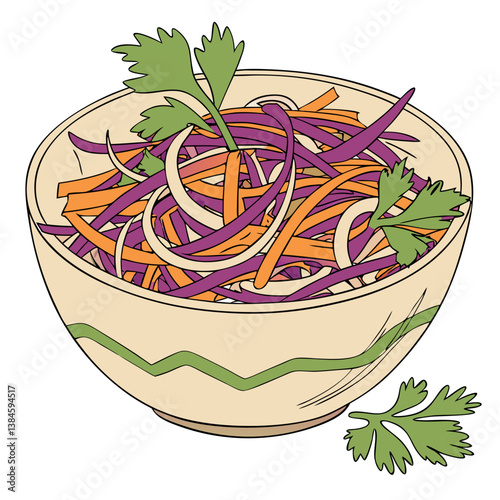 Bowl of Shredded Purple Cabbage, Carrots, and Parsley on White Background. Perfect for: Spring, Healthy Living Events, Nutrition Blogs