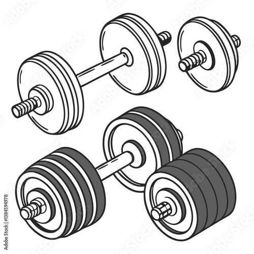 Vector Dumbbells in Various Sizes Isolated on White Background. Perfect for: Fitness Events, New Year Goals, Gym Marketing