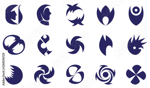 Abstract Geomatic Shape logo bundle modern swirl texture motion spiral botanical flower outline energy whirl vintage retro business symbol company icon circle leaf bird wing
