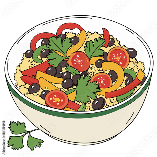 Rainbow Quinoa Salad Vector with Vegetables. Perfect for: Clean Eating Week, Nutrition Awareness Month, Plant-Based Promotions