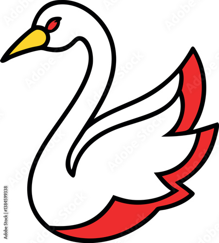 Bold outlined White Swan, Yellow Beak, Red Eye, and Wingtips on transparent