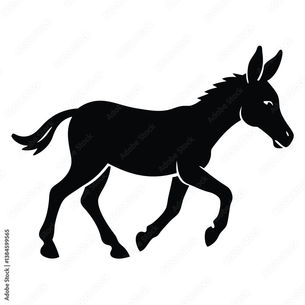 Fototapeta premium Running Donkey Silhouette Black And White Animal Vector Illustration Design.