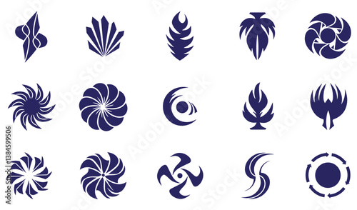 Business logo set abstract geomatic spiral motion texture whirl flow energy decorative botanical outline modern pattern circle leaf fire water bird wing flower logo symbol
