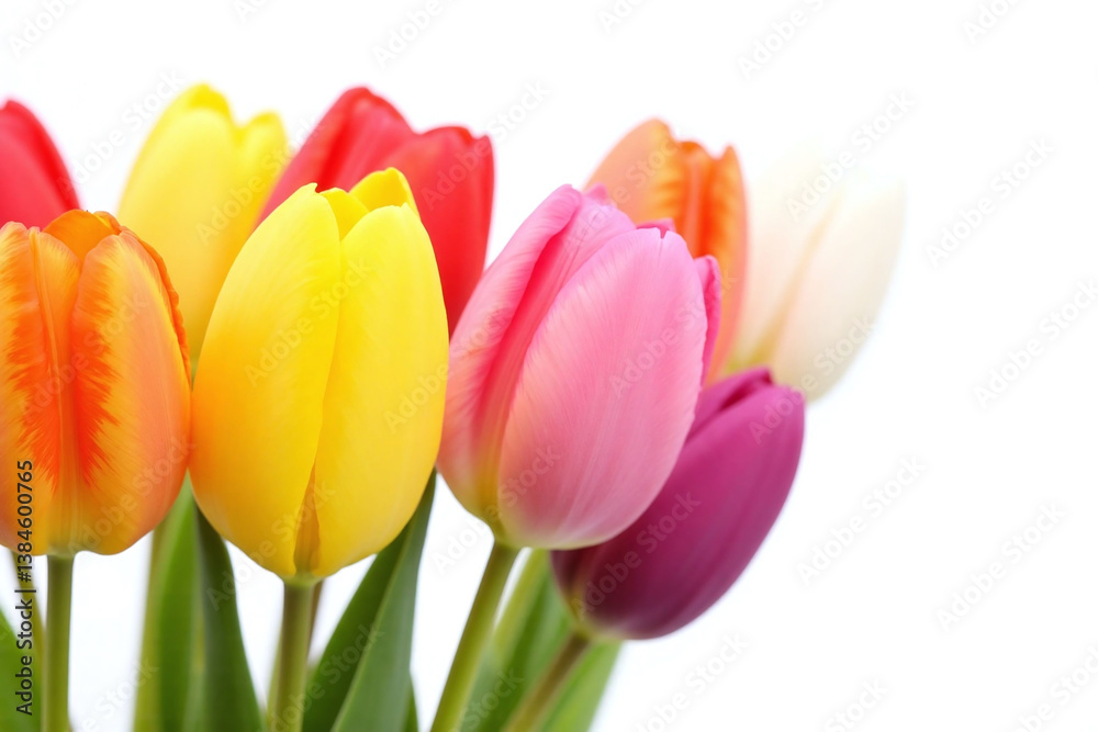 Obraz premium bouquet of colorful tulips in a vase on a white background