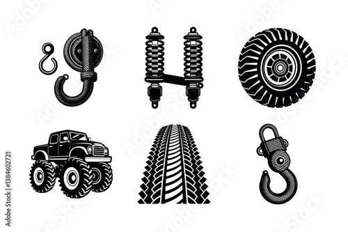 Black and White Vector Illustration of Off-Road Vehicle Parts